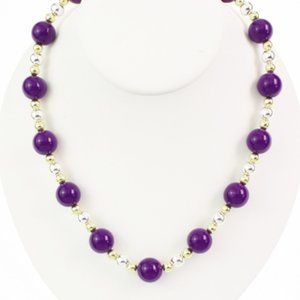 Designer Purple Beaded Necklace w/ Small Gold and Silver Beads